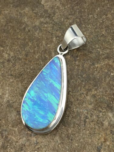 Native American Men's Navajo Blue Opal Pendant | Sterling Silver | 1.75" | 1112