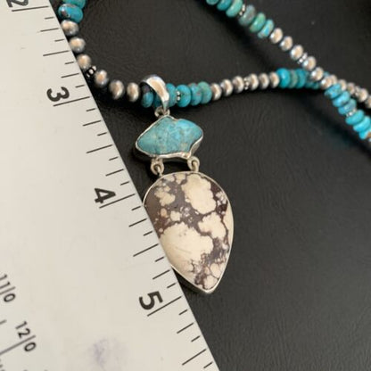 Men's Navajo Pearl Necklace Pendant | Sterling Silver | Blue Turquoise & Wild Horse Multi-Stone | 11756