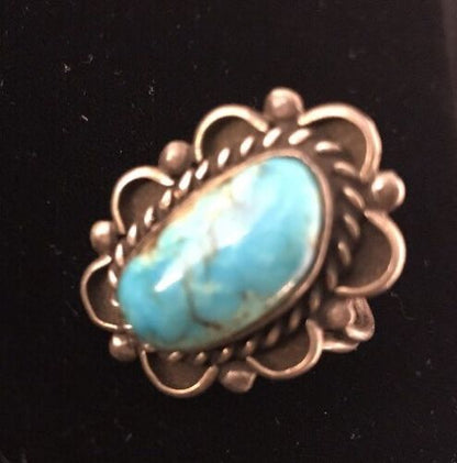 Vintage Navajo Southwestern Turquoise Ring | Handmade Sterling Silver Sz 8.5 | Native American | 3441