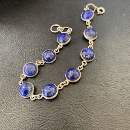 Minimalist Navajo Blue Lapis Lazuli Link Bracelet | Sterling Silver | 7.5" | 12655