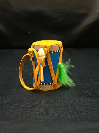 Handmade Miniature Leather Drum Car Charm | 2" Mirror Dangler | Authentic Native American | 8926