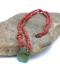 Native American Turquoise Coral Pendant Necklace | Brass Old Pawn | 19" | 4002