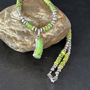 Navajo Green Turquoise Pendant Necklace | Sterling Silver | 22" | Authentic Native American Handmade | 14614