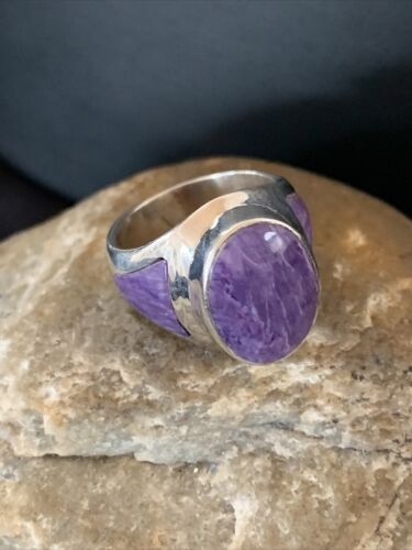 Navajo Purple Charoite Inlay Ring | Sterling Silver | Sz 8.5 | Authentic Native American Handmade | 01452