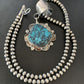 Men's Navajo Blue Spiderweb Turquoise Pendant Necklace | Sterling Silver | Authentic Native American Handmade | 10663