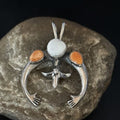 Navajo White Buffalo Turquoise Spiny Naja Pendant | Sterling Silver | Authentic Native American Handmade | 14671