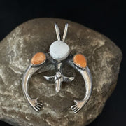 Navajo White Buffalo Turquoise Spiny Naja Pendant | Sterling Silver | Authentic Native American Handmade | 14671