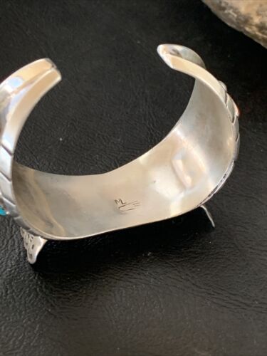 Navajo Sterling Silver Watch Cuff Bracelet | Blue Turquoise & Coral | Authentic Native American Jewelry | 12169