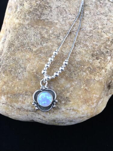 Children's Girls Heishi Beads Sterling Necklace | 15" | Opal Pendant | Navajo Jewelry | 10117