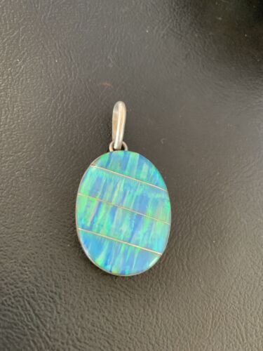 Navajo Blue Opal Inlay Pendant | Sterling Silver | Authentic Native American Handmade | 13142