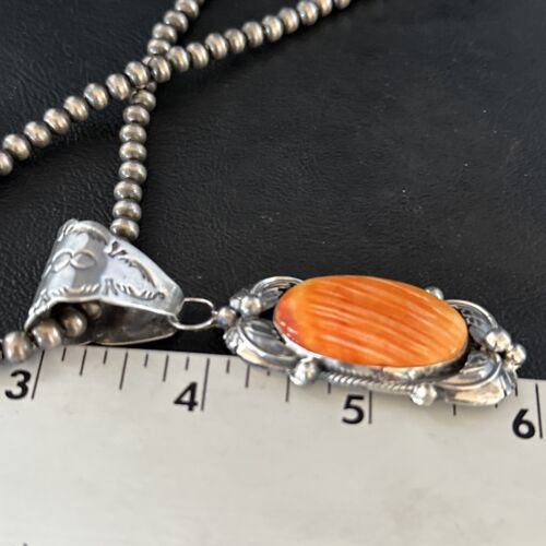 Navajo Orange Spiny Oyster Necklace Pendant | Sterling Silver | Authentic Native American Handmade | 14681