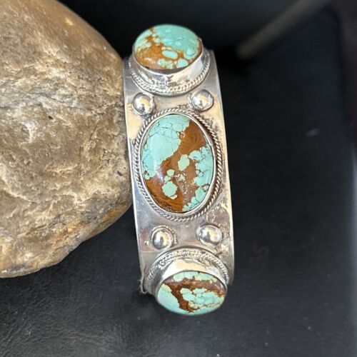 Native American Men's Navajo Blue #8 Turquoise Cuff Bracelet | Sterling Silver | 14441