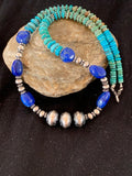 Navajo Lapis & Turquoise Beads Necklace | Sterling Silver | Authentic Native American Handmade | 20" | 4696