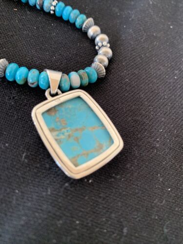 Men's Spiderweb Turquoise Pendant | Navajo Pearls Sterling Silver Necklace | Authentic Native American Handmade | 1015