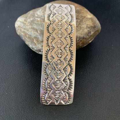 Southwestern Sterling Silver Stamped Navajo Hair Barrette | Handmade | 4" | 1213