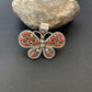 Navajo Red Coral Butterfly Pendant | Authentic Native American Sterling Silver | Multi-Stone | 1.5" | 1998