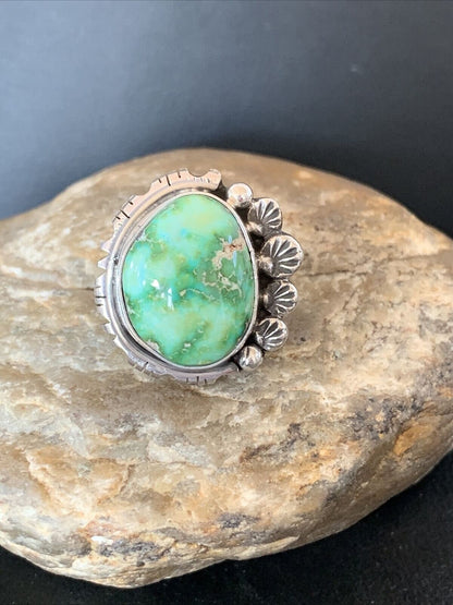 Navajo Green Sonoran Turquoise Ring | Sterling Silver | Sz 9.5 | Authentic Native American Handmade | 10421