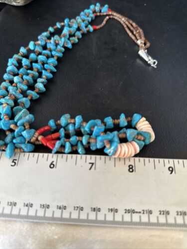 Santo Domingo Shell Turquoise Bead Pendant Jacla Necklace | 2 Strand | Pearls | Native American Handmade | 14633