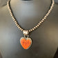 Navajo Orange Heart Spiny Oyster Pendant | Sterling Silver Necklace | Authentic Native American Handmade | 13948