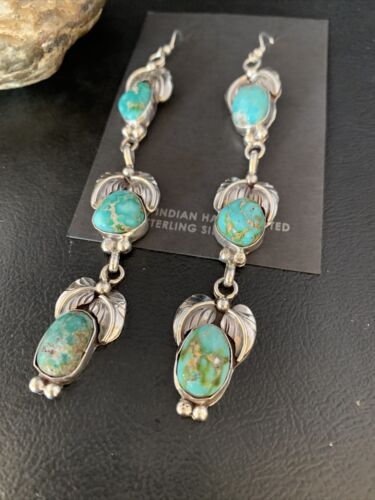 Navajo Sonoran Gold Turquoise Earrings | Sterling Silver | 3 Dangle | Authentic Native American Handmade | 13926