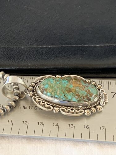 Navajo Blue #8 Turquoise Pendant Necklace | Sterling Silver | Authentic Native American Handmade | 10230