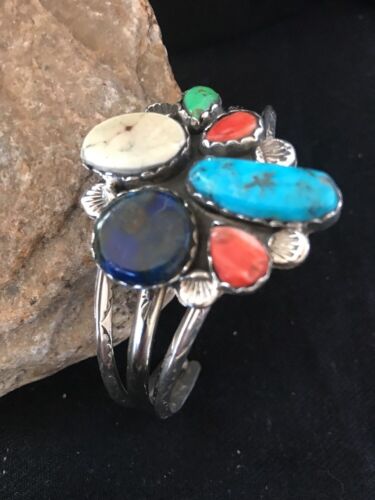 Navajo Turquoise Spiny Oyster Lapis Bracelet | Sterling Silver | Platero | Southwestern | 8298
