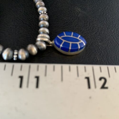 Navajo Blue Lapis Inlay Necklace Pendant | Sterling Silver | Authentic Native American Handmade | 13845