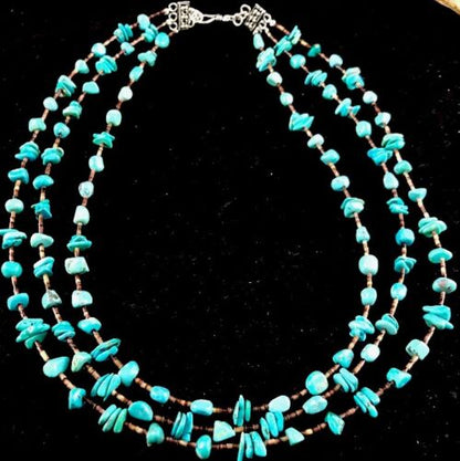 Authentic Native American Navajo Sterling Silver Necklace | Turquoise, Shell & Nugget | 21" | Handmade - Masha USA