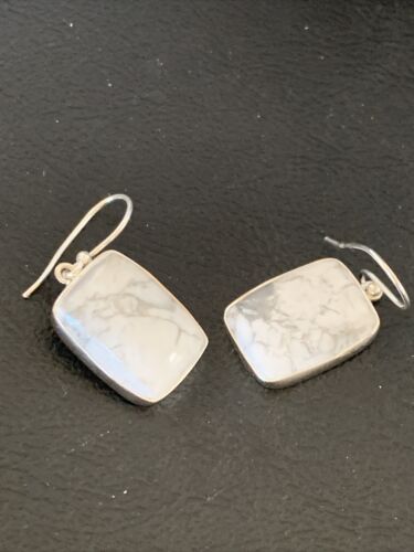 Navajo Sterling Silver White Howlite Black Dangle Rectangle Earrings | 0.75" | 12069