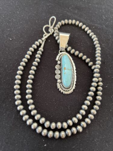 Men's Dry Creek Turquoise Pendant Necklace | Navajo Pearls | Sterling Silver | Authentic Native American Handmade | 1181
