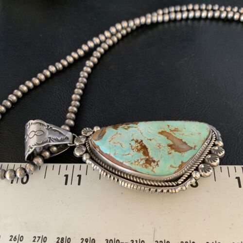 Blue Royston Turquoise Pendant Necklace | Sterling Silver | 3.5" | Authentic Native American Handmade | 13939