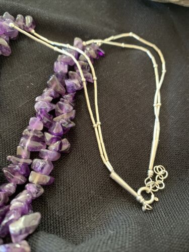 Navajo Purple Amethyst Liquid Heishi Necklace Pendant | Sterling Silver Tubes | Authentic Native American Handmade | 869