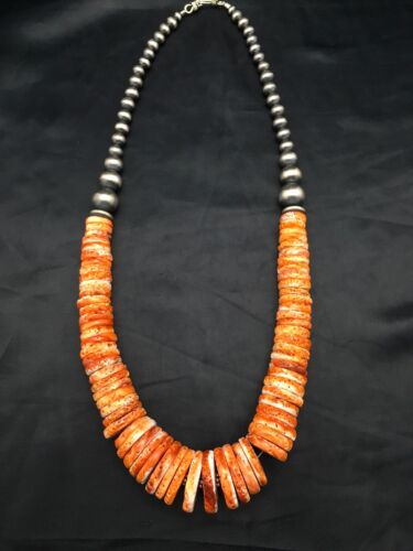 Navajo Spiny Oyster Graduated Necklace | Sterling Silver | Authentic Native American | 23" | 3085