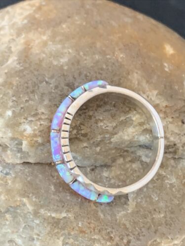 Southwestern Navajo Pink Opal Inlay Ring | Sterling Silver | Sz 7.5 | Authentic Native American Handmade | Yazzie | 10615