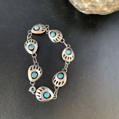 Navajo Shadowbox Bear Paw Link Bracelet | Sterling Silver | Authentic Native American Handmade | 13618