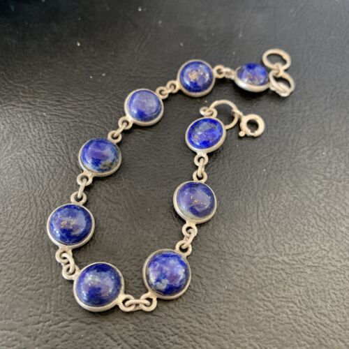 Minimalist Navajo Blue Lapis Lazuli Link Bracelet | Sterling Silver | 7.5" | 12655