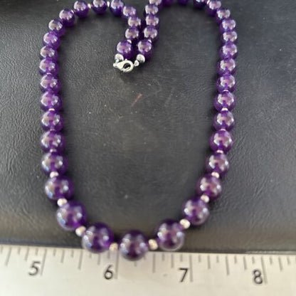 Navajo Purple Amethyst Necklace | 10mm Sterling Silver | 21" | Authentic Native American Handmade | 14313