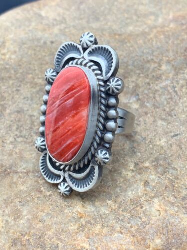 Native American Men's Spiny Oyster Ring | Navajo Sterling Silver | Sz 7.5 | 4287