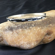 Native American Sterling Silver Bangle | Black Onyx & Mother of Pearl Inlay Bracelet | 10197