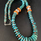 Navajo Natural Turquoise & Spiny Oyster Necklace | Sterling Silver | Authentic Native American | 25" | 13493