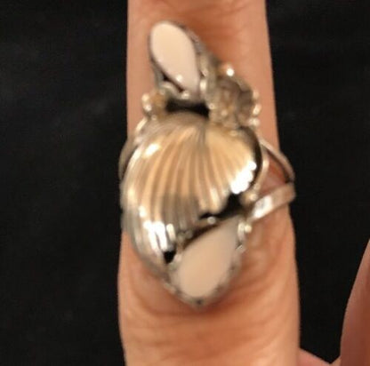 Navajo Pink Feather Mother of Pearl Multi-Stone Ring | Authentic Native American Sterling Silver | Multi-Stone | Sz 5 | 3845