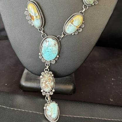 Navajo Golden Hills Turquoise Lariat Necklace | Sterling Silver | Authentic Native American Handmade | 14348