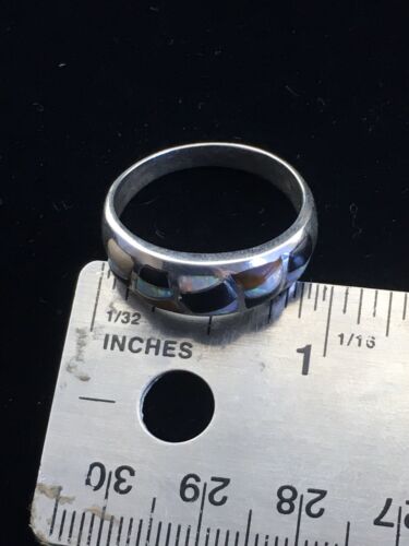 Navajo Sterling Silver Opal, Black Onyx & Tigers Eye Inlay Ring | Sz 11 | Authentic Native American Handmade | 01602