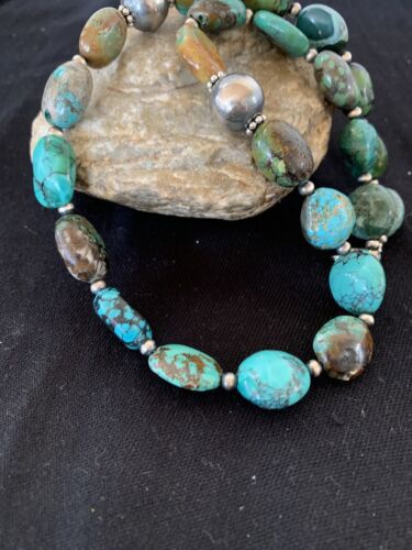 Authentic Native American Navajo Sterling Silver Spiderweb Turquoise Graduated Nugget Necklace | 20" | 229
