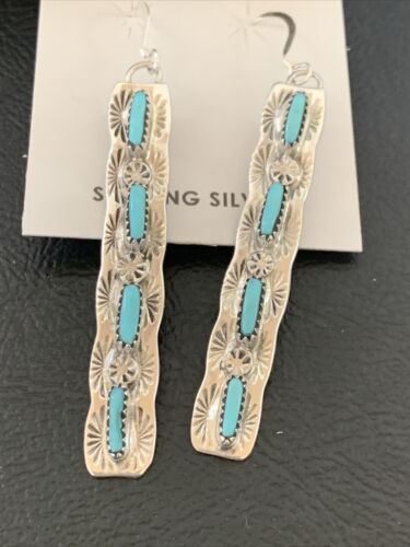 Navajo Turquoise Dangle Earrings | Sterling Silver | 2" Long | Authentic Native American Handmade | 12122