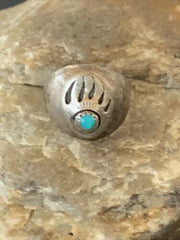 Native American Old Pawn Navajo Bear Paw Blue Turquoise Ring | Sterling Silver | Sz 6 | 2171