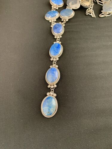 Navajo Lariat Necklace | Sterling Silver | Denim Lapis Lazuli | 37" | Authentic Native American Handmade | 11500