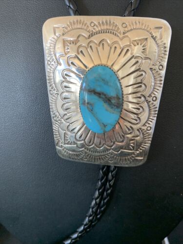 Men's Bolo Tie | Navajo Blue Kingman Turquoise | Sterling Silver | Authentic Native American Handmade | 12144