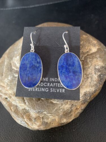 Native American Blue Lapis Lazuli Dangle Drop Earrings | Sterling Silver | 1" | 14091