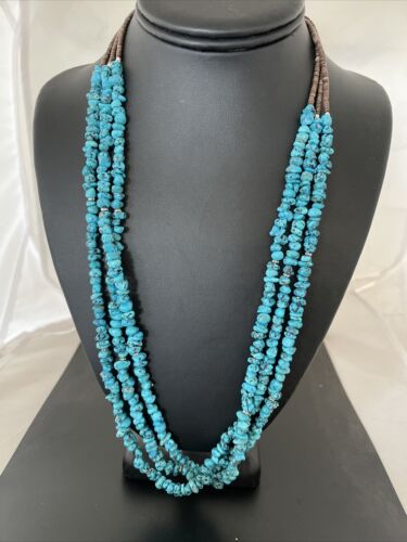 Navajo Kingman Turquoise 3 Strand Necklace | Sterling Silver | Authentic Native American Handmade | 1160